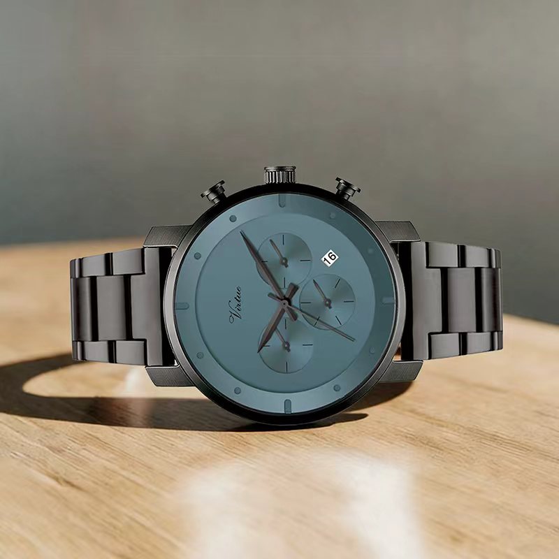 Модные многофункциональные роскошные наручные часы, спортивные аналоговые кварцевые часы с ремешком из нержавеющей стали, мужские деловые часы-хронограф.