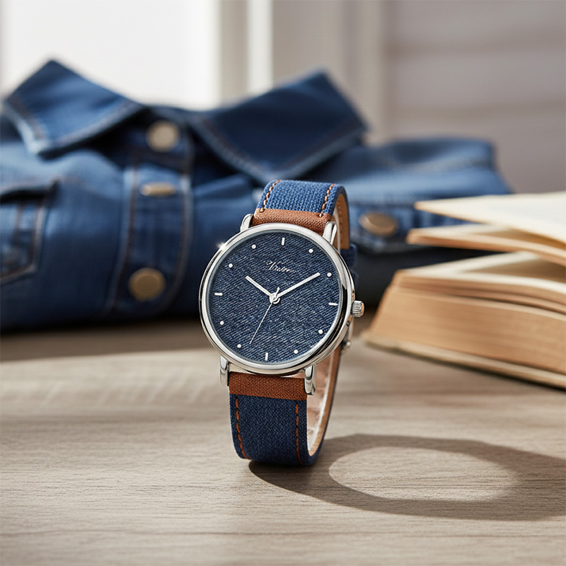 Водонепроницаемые аналоговые кварцевые часы, минималистичный дизайн, джинсовая кожа, наручные часы, повседневные спортивные аналоговые часы. - Virtue