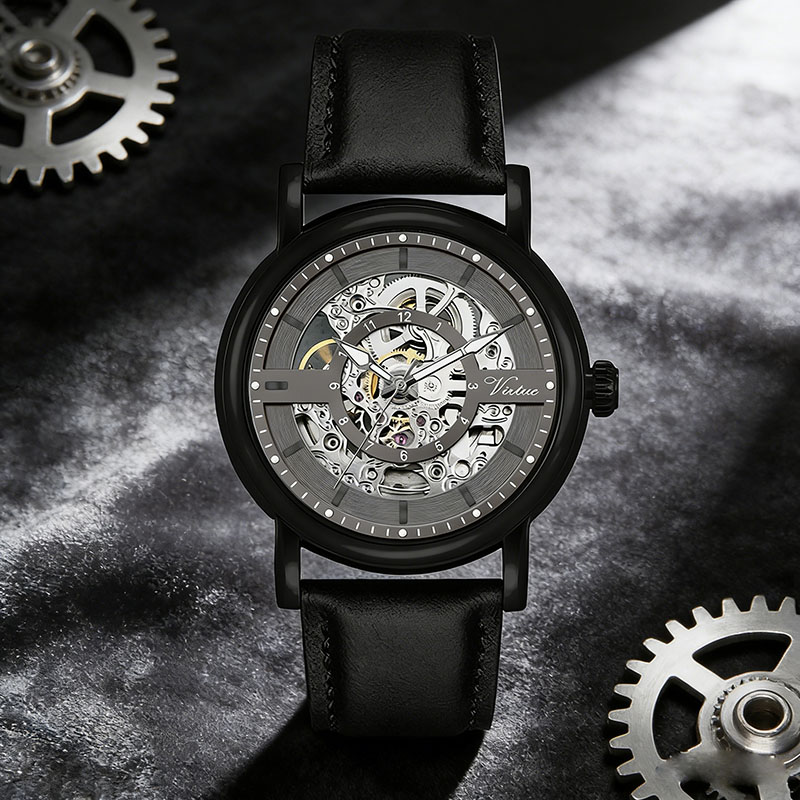 Изысканные автоматические часы: ремешок из натуральной кожи для мужчин - Virtue