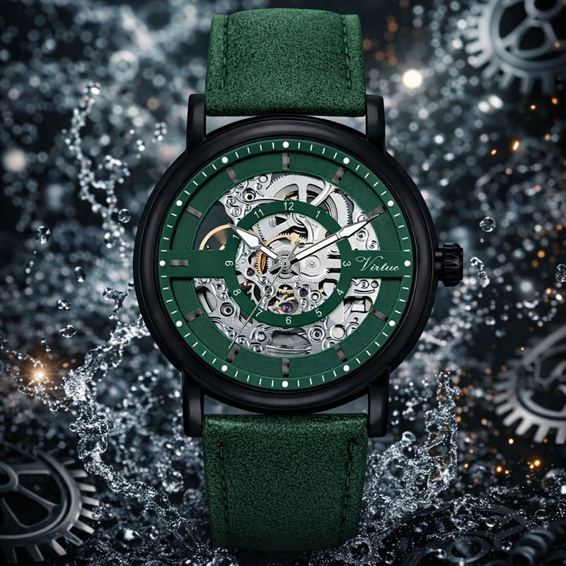 Премиальные часы: механические часы с ремешком из натуральной кожи. - Virtue