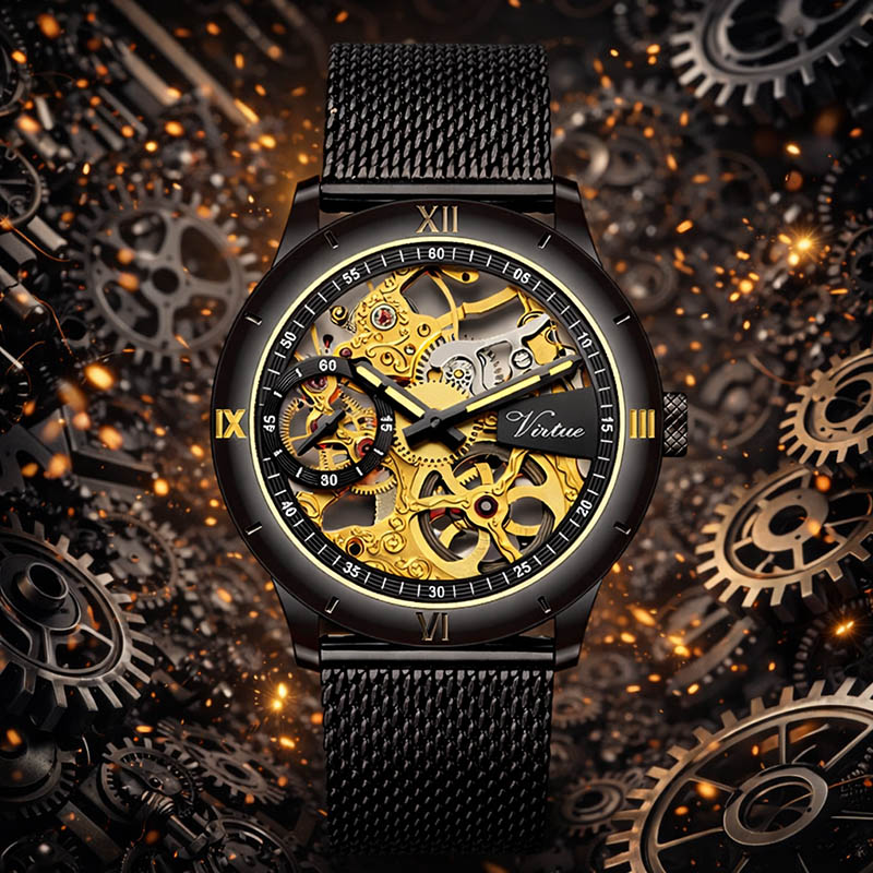 Элегантные деловые кварцевые наручные часы Moon с браслетом из нержавеющей стали для мужчин. - Virtue