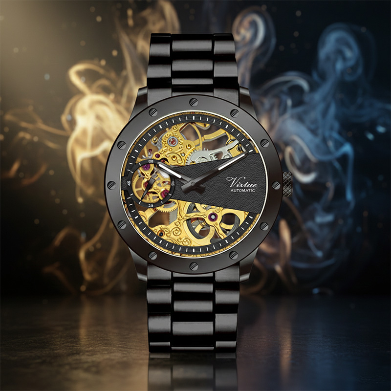 Высококачественные мужские автоматические механические часы класса люкс из нержавеющей стали с кожаным ремешком и индивидуальным логотипом, выполненные на заказ. - Virtue