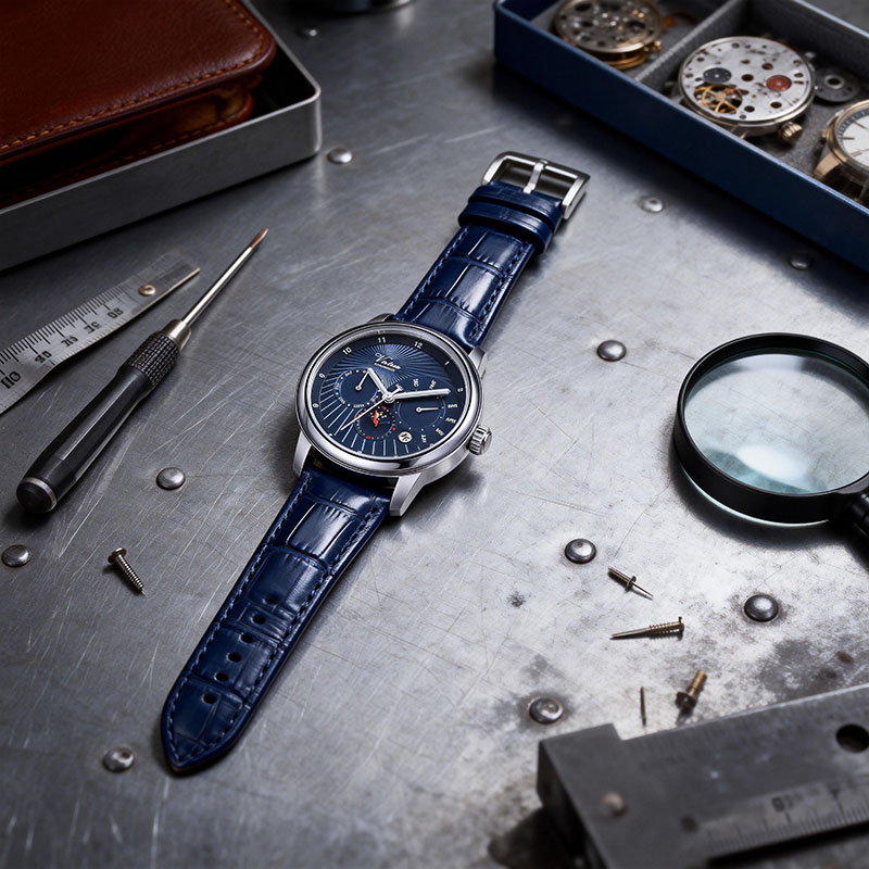 Оптовая продажа мужских люксовых часов Grant Concept с автоматическим циферблатом и индикатором фаз Луны, изготовленных из нержавеющей стали, с персонализированным скелетонизированным механизмом. - Virtue