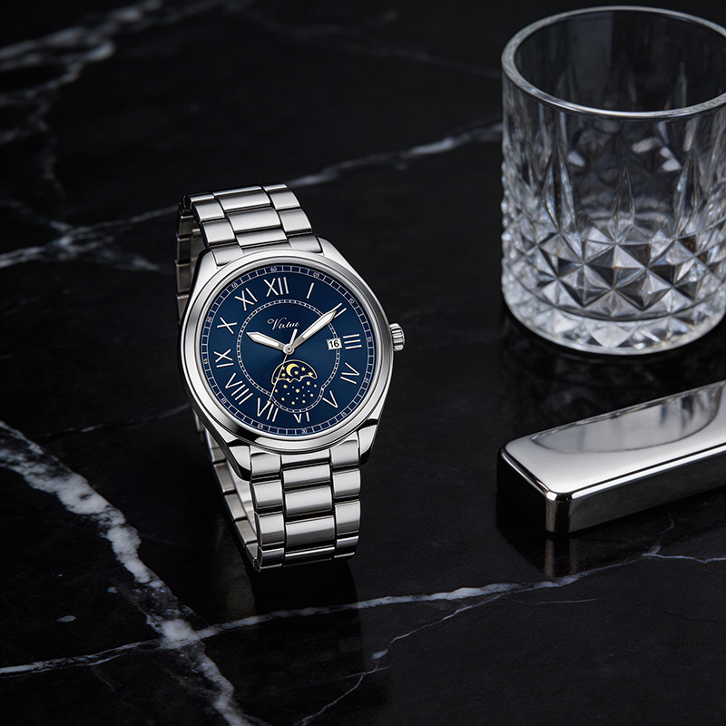 Оптовая продажа элитных мужских дизайнерских механических часов со стильным ремешком из нержавеющей стали, водонепроницаемым стеклом и возможностью персонализации. - Virtue