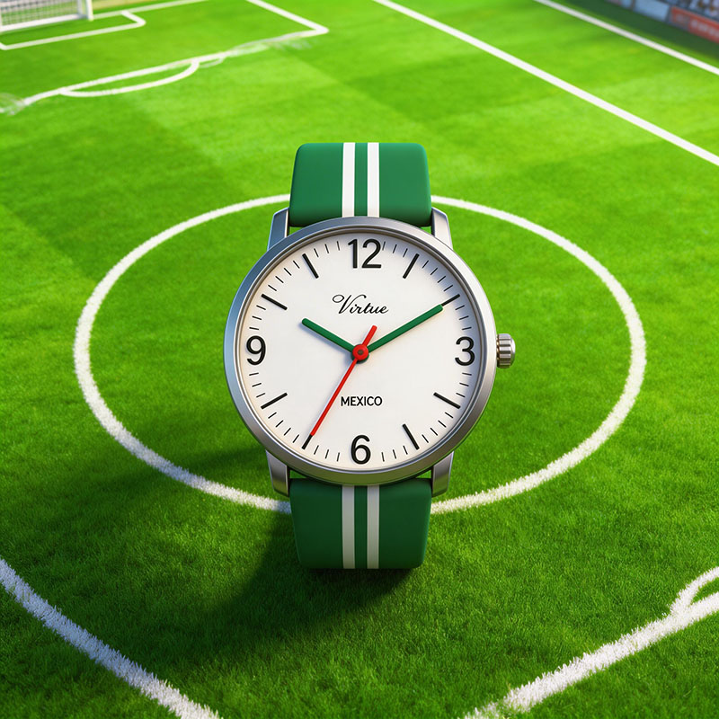 Часы Mexico Green White Red Watch – спортивные наручные часы в стиле национального флага для болельщиков Чемпионата мира по футболу с силиконовым ремешком. - Virtue